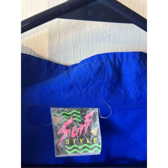 Surfer style windbreaker 1/4 zip blue one size Bright Blue 100 nylon Vintage 80' - Picture 3 of 8